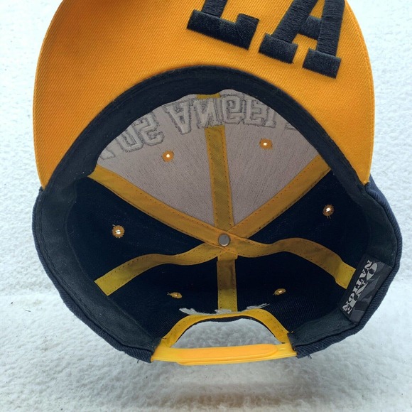 Los Angeles Flat Bill Hat Mens Snapback OSFM Yellow Navy Blue California Cali - Picture 7 of 10